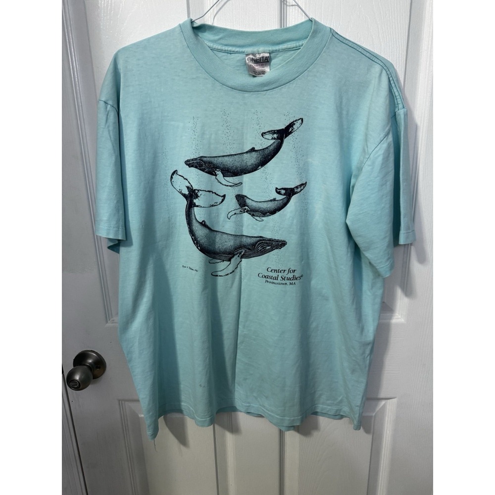 Vintage 1992 Oneita Whale T Shirt Center Coastal Studies Provincetown MA XL